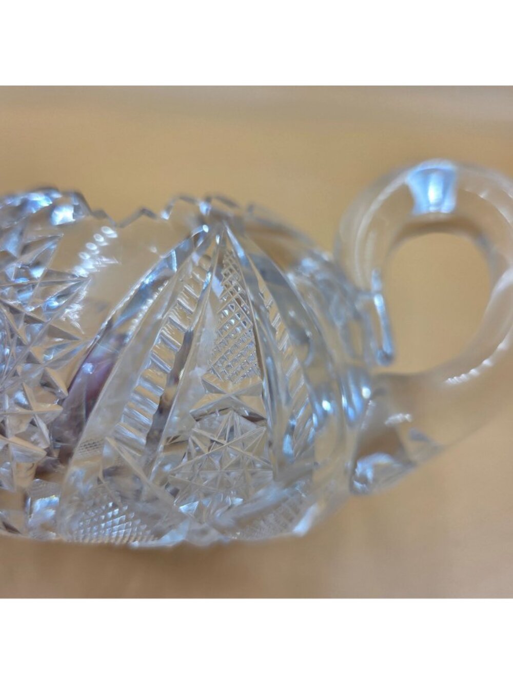 American Brilliant Cut Glass Sugar Creamer Set Hobstar Fan Crosshatch ABP - Picture 7 of 16